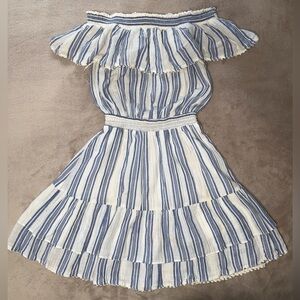 LoveShackFancy Blue/White Stripped Strapless Dress